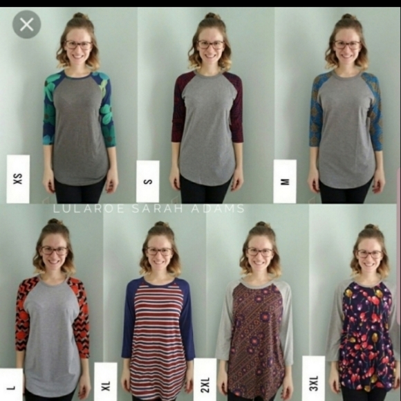 Lularoe M Randy Raglan Baseball T Gray Black Gold Floral Scrolls NWT - Picture 7 of 7